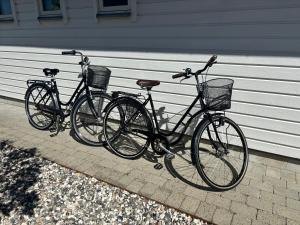 dwa rowery zaparkowane obok siebie na chodniku w obiekcie Malevik Tiny House w mieście Kullavik