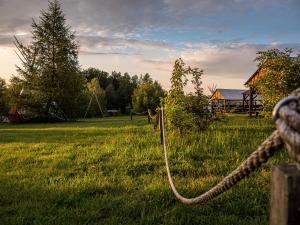 a rope tied to a fence in a field at Fort Wapiti in Zalasowa
