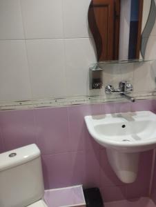 ポモリエにあるАпартамент Илиевの白いトイレと洗面台のあるバスルーム