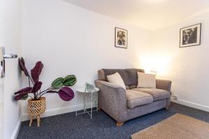 un soggiorno con sedia e pianta di June Disc - Long Stay - Contractors a Bristol