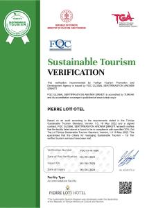 a sign for a sustainable tourism verification at Pierre Loti Hotel Old City- Special Category in Istanbul
