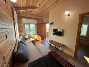 a living room with a couch and a tv at SultanMurat-Otel-Görnek Tabiat Parkı in Trabzon