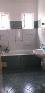 een badkamer met een bad en een wastafel bij Apartments in Balatonmariafürdo 19567 in Balatonmáriafürdő