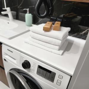Kuchyňa alebo kuchynka v ubytovaní Luksusowy Apartament Bliska Wola SABA