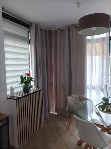 uma sala de estar com uma mesa e cadeiras e uma janela em Estudio Puerto Deportivo Marbella em Marbella
