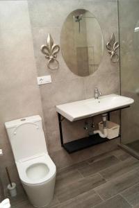 ein Badezimmer mit einem WC, einem Waschbecken und einem Spiegel in der Unterkunft New house in Jrvezh in Yerevan