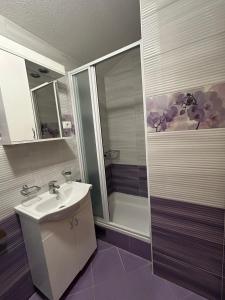 y baño con lavabo y ducha. en Apartment Lovre Topic, en Baška Voda