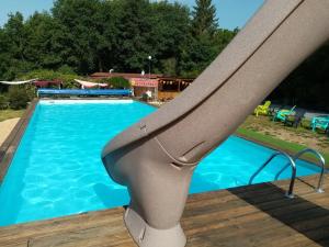 ein großes Schwimmbecken mit einer Rutsche auf einem Deck in der Unterkunft CAMPING LA PERLE in La Rochette + 34 Fotos