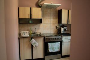 a kitchen with a sink and a stove at Noel Apartman in Sásd
