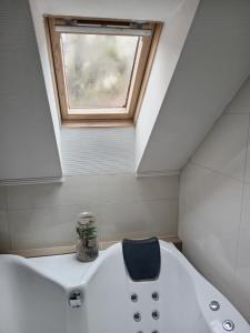 a small room with a window and a sink at Galeria Villa in Veszprém