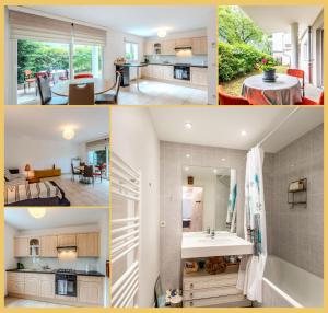 un collage de photos d'une cuisine et d'un salon dans l'établissement Chez Marta I T3 Avec Jardin I Annemasse, à Annemasse 7 autres photos