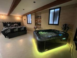 a room with a large bath tub in a bedroom at Le Cocon SPA Évasion Privée - jacuzzi - in Lunel