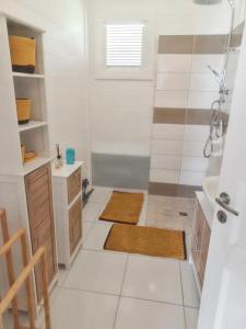 ein Badezimmer mit einer Dusche, einem Waschbecken und einer Badewanne in der Unterkunft Maison de 2 chambres a Le Vauclin a 500 m de la plage avec jardin clos in Le Vauclin