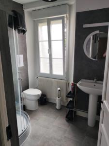 ein Badezimmer mit Toilette und Waschbecken in der Unterkunft Marianne Cottage Chambre d'Hotes in Couvains + 9 Fotos