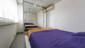 ein Schlafzimmer mit zwei Betten und einem Spiegel in der Unterkunft Palais Porte de France Apartment With Air conditionner in Antibes