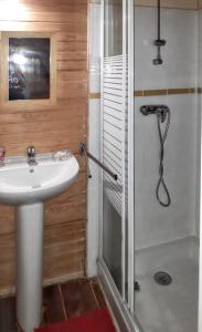 Phòng tắm tại Bungalow de 2 chambres avec piscine partagee jardin amenage et wifi a Le Robert