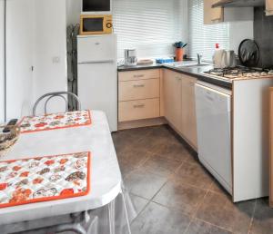 een keuken met een witte koelkast en een witte vaatwasser bij Maison d'une chambre avec jacuzzi jardin et wifi a Montauroux in Montauroux