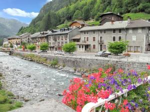 a bunch of flowers on a bridge over a river at Chalet de 2 chambres avec terrasse amenagee a Sixt Fer a Cheval in Sixt