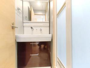 東京にある41池袋最中心 两室一厅 池袋站10分 2 rooms Ikebukuro center 10 mins to ST Max 5P 直达新宿 涉谷 表参道 池袋 上野 代代木 银座 原宿の白い洗面台と鏡のあるバスルーム