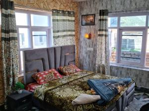 Kanzalwan的住宿－D’SHIEKHS RESORT GUREZ，一间卧室设有一张床和两个窗户。