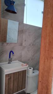 ein Bad mit einem Waschbecken und einem WC in der Unterkunft Pousada & Camping Recanto dos Anjos Azuis in Paty do Alferes