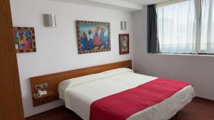 Schlafzimmer mit einem Bett und Wandmalereien in der Unterkunft Hotel Plaza Inn in Figueres