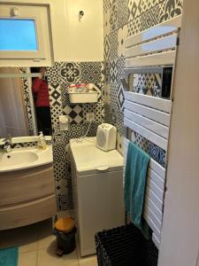 a small bathroom with a sink and a toilet at Azay le rideau centre ville in Azay-le-Rideau
