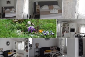 a collage of photos of a bedroom and a room at Cozy atmosphere near Eurexpo and Groupama Stadium, 6 personnes in Saint-Priest
