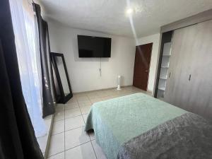 une chambre avec un lit et une télévision à écran plat dans l'établissement 3 VENATOR House Boutique, à León 1 autre photo