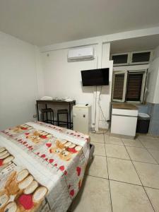 een slaapkamer met een bed, een bureau en een televisie bij Sweet Stabia Dream in Castellammare di Stabia