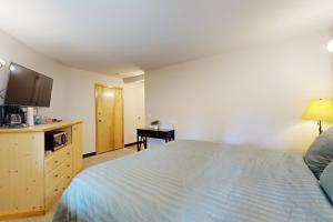 sypialnia z łóżkiem i komodą z telewizorem w obiekcie Aspen Suites 506: The Nest w mieście Leavenworth