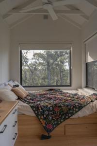 1 cama en un dormitorio con ventana grande en Tiny Sophie, en Millingandi