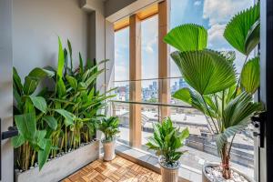 a room with plants on a balcony at Kat's House 2BR - Zenity Luxury Apartment District 1 in Ho Chi Minh City
