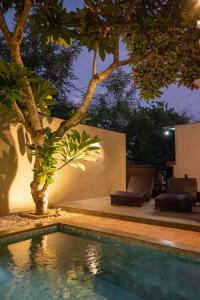 a swimming pool in a yard with a tree at Terrace Mumbul in Nusa Dua
