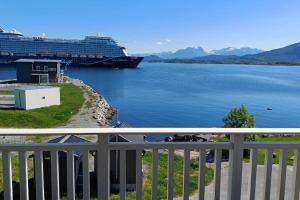 a cruise ship is docked in a body of water at White Cat Guesthouse in Ålesund +8 photos