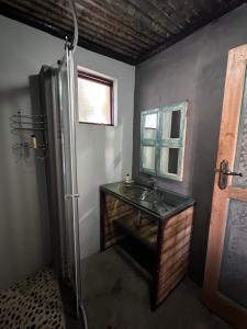 ein Badezimmer mit Waschbecken und Dusche in der Unterkunft Little Oak Cottage in Hopefield