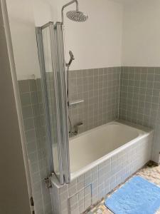 a bath tub in a bathroom with a shower at Erdgeschoss Wohnung 2 Schlafzimmer in Bayreuth