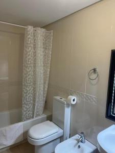 un bagno con wc, doccia e lavandino di Apartamento Pudrimel a San Blas