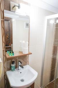 ein Bad mit einem Waschbecken und einer Dusche in der Unterkunft My Way Tera Butik Otel in Adalar