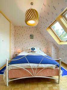 a bedroom with a bed and a ceiling with windows at Black Rock Champagne in Moussy