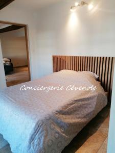 a bed in a bedroom with a large mirror at Les Bosquets in Alès