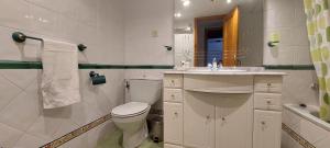 a white bathroom with a toilet and a sink at La Casa de Su in Baños de Montemayor +47 photos
