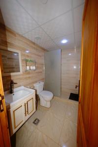 a bathroom with a toilet and a sink at Bilal luxury camp in Disah +78 photos