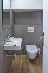 JeussHotel Jäger Jeuss - Murten - Self-Check-in的带水槽和马桶的浴室