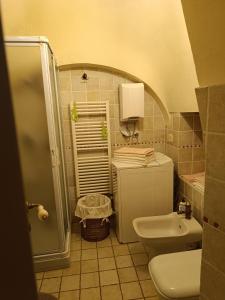 a bathroom with a shower and a toilet and a sink at Trullo Galeotto in Martina Franca
