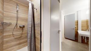 a bathroom with a shower and a sink at Chalet de l Ours in Agettes +44 photos