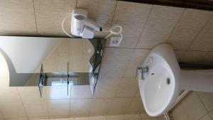 uma casa de banho com um lavatório e um WC num quarto em Casuta Morena em Tuzla