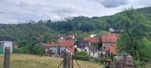 a group of houses on a hill behind a fence at FriesenStee Unterkunft mit Infrarotsauna in Sack