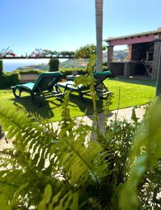 een patio met 2 stoelen en een picknicktafel bij Casa Caboz in Ponta do Sol