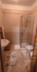 een badkamer met een douche, een wastafel en een toilet bij Casa Mara in Macchie